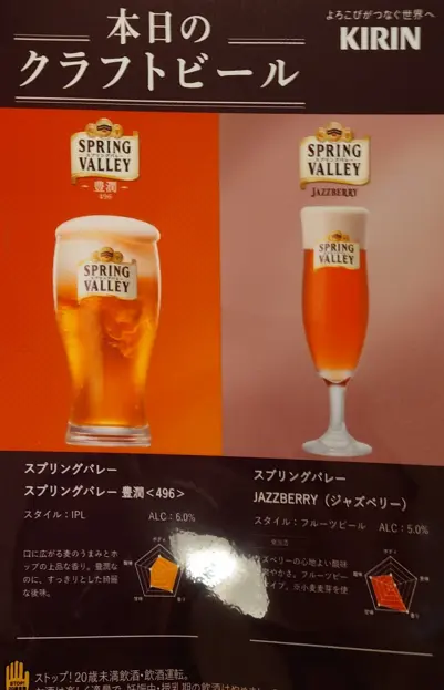 クラフトビールメニュー